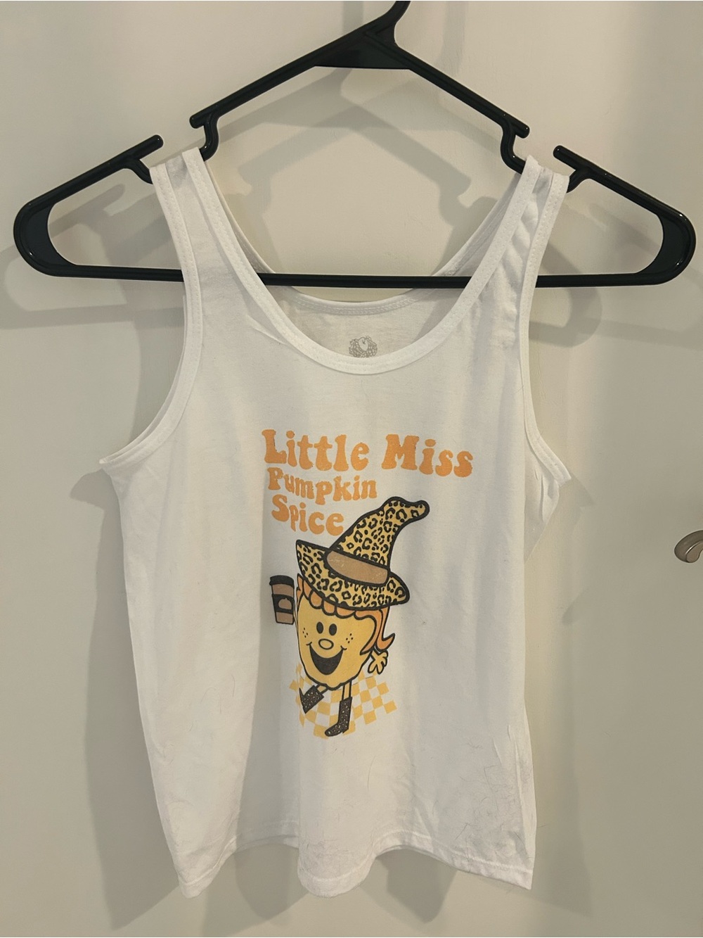 Fruit of the Loom White Tank Top with Orange Pumpkin Spice Graphic